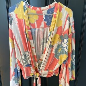 Free People, deep V blouse, floral.